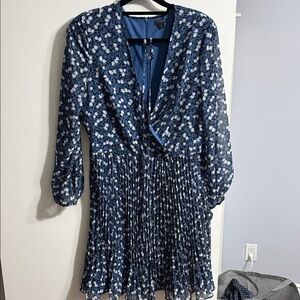 Ann Taylor Pleated Blue Floral Dress